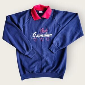 Fruit Of the Loom Sweater Women's Sz L Best Grandma Collard USA Made VTG 90's